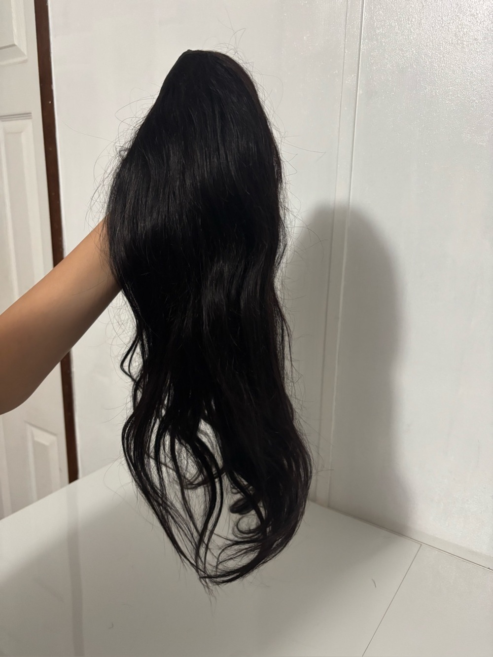 22” Dark Brown Human Hair Straight U Part Long Layered Wig With Adjustable Band